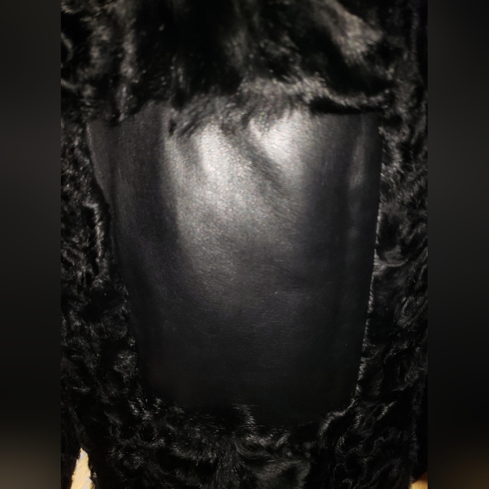 Dolce Gabbana D&G black Argnello Persian lamb lambskin leather trim silk vest
